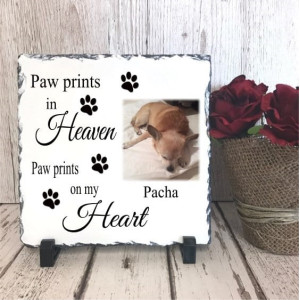 Personalised Slate - Paw Prints -20cm x 20cm - Glossy Finish 
