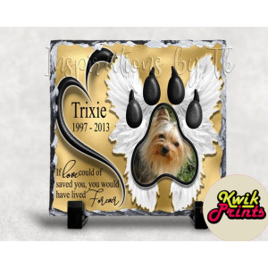  Pet Paw Print Memorial Slate (gold foil)  - 20cm x 20cm - Glossy Finish 