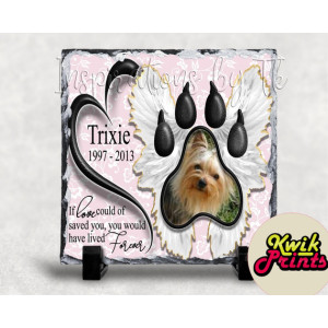  Pet Paw Print Memorial Slate (pink floral)  - 20cm x 20cm - Glossy Finish 