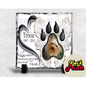  Pet Paw Print Memorial Slate (white)  - 20cm x 20cm - Glossy Finish 