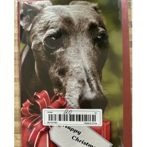 1 add-on Christmas card greyhound red ribbon